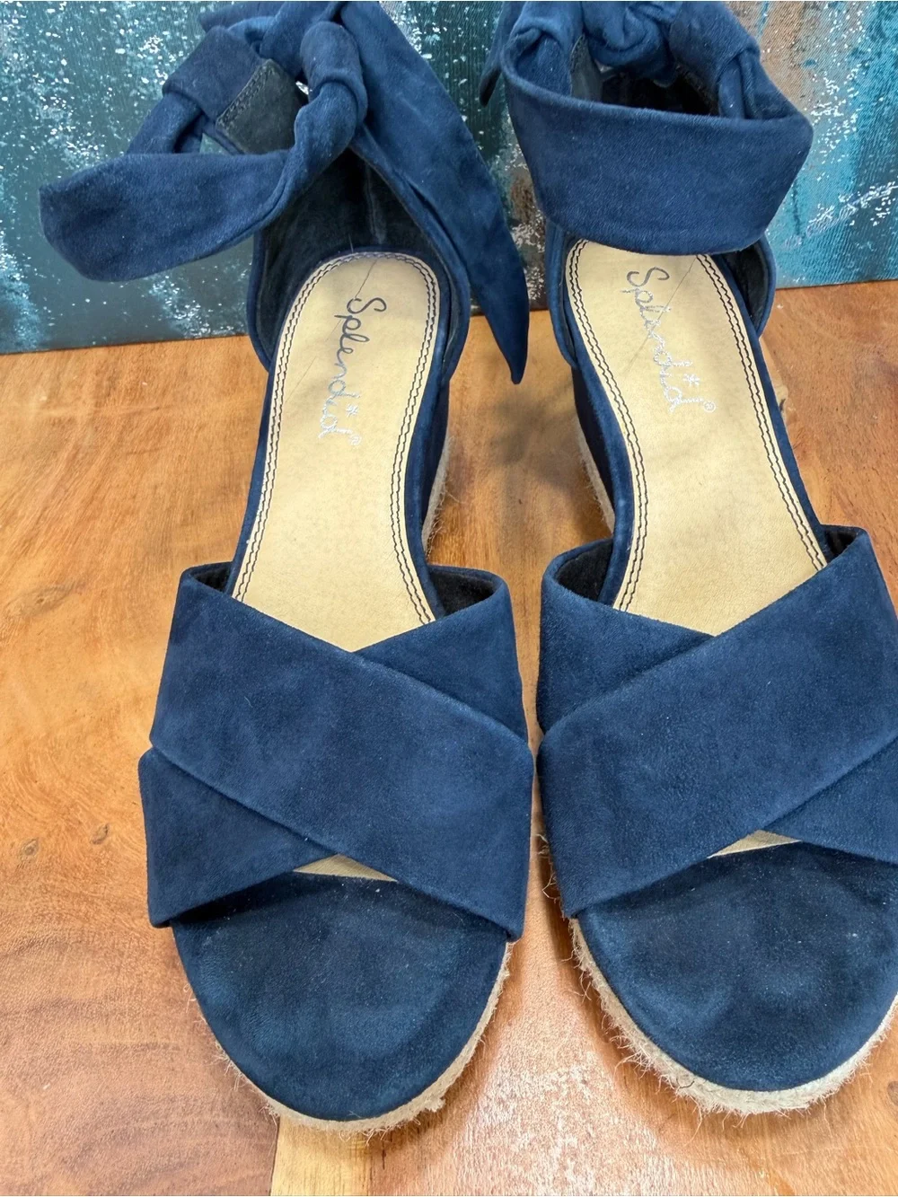 Splendid Coastal Chic Boho 2010’s Blue Suede Espadrille Wedge Sandals (VGUC)